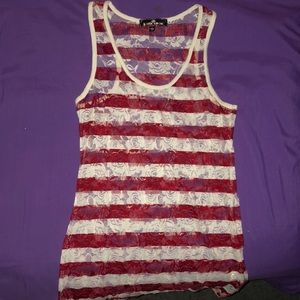 Red and white lace top